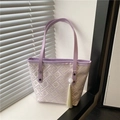 New Chinese style tote bag with purple geometric jacquard fabric and tassel charm - With Pendant / Purple