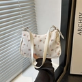 Sac sous le bras demi-lune blanc chic avec imprimés floraux et bandoulière réglable - Fleur Multicolore