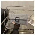 Chic grey leopard print envelope clutch bag with black square buckle and wristlet strap - Gray
