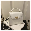 Elegant white crossbody handbag with gold clasp and structured handle in premium finish - White