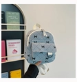 Light blue corduroy backpack with bow print and quilted stitching for college girls - Blue