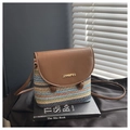 Rainbow striped straw woven crossbody bag with brown leather flap and golden logo - Brown