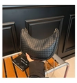 Chic black woven crescent bag with gold chain strap, modern shoulder bag for women - Black