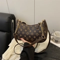 Bolso hobo retro marrón con estampado floral vintage y correa de cadena dorada - café