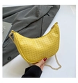 Bright yellow woven crescent bag with gold chain strap and high-quality leather texture - Yellow