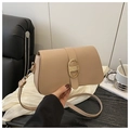 Elegant apricot PU leather crossbody bag with vintage gold clasp and adjustable strap - Khaki