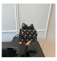 Schultertasche mit Polka-Dots und großer Lederschleife in Schwarz und Weiß - Schwarz