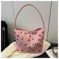 Sac fourre-tout rose à imprimé cerise avec poignée ronde pour tenue d'été - Rose