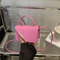 Mini-Umhängetasche aus pinkfarbenem Leder mit Tragegriff und goldenem Metalldetail - Rosa