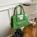 Bright green PU leather motorcycle tote bag with silver hardware and shoulder strap - Green