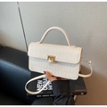 Détail de la texture cuir crocodile et fermoir doré sur le sac à main blanc cassé - Blanc Cassé