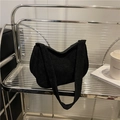 Bolso hobo minimalista de pana negra de gran capacidad con cierre de cremallera suave - Negro