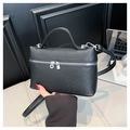 Classic black lychee-grain leather small box bag with silver double-zipper hardware - Black