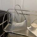 Borsa baguette argento metallizzato con trama intrecciata per la moda donna moderna - Argento