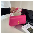 Bolso de mano fucsia moderno con cierre de metal dorado y textura de cuero liso elegante - Rosa Rojo