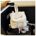 Mini mochila blanca con elegantes bordes de encaje y decoración de lazo dulce - Blanco