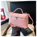 Pink lychee grain leather handbag with silver zipper and top handle for women - Pink