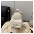 Mini mochila de cuero PU crema con bordes de encaje y detalle de lazo elegante - Blanco