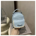 Mini mochila azul claro con encaje marfil, lazo dulce y correas de cadena metálica - Azul