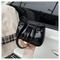 Borsa a mano minimalista nera lucida con coulisse e anello in oro - Nero