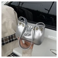Borsa hobo argento metallizzato con coulisse e dettagli in occhielli dorati da donna - Argento