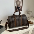 Brown monogram large travel duffel bag with leather trim and adjustable shoulder strap - Coffee (Monogram Print)