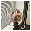 Chic butterfly print drawstring bucket bag with adjustable shoulder strap and gold hardware - Multicolor Butterfly