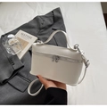 White litchi pattern leather box handbag with silver zipper and top handle - Off White