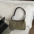 Olive green pleated shoulder bag with silver chain strap for versatile casual commute - Green