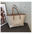 Grande borsa shopper vintage con motivo monogramma grigio e manici in pelle marrone - Cachi