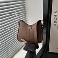 Vintage dark brown matte leather bucket bag for women with fashion lettering and strap - Brown
