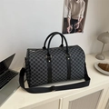 Large travel bag in grey monogram print with leather handles and a wide shoulder strap - Black (M Letter Print)