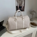 Cream white travel bag with all-over M print, dual handles and wide shoulder strap - White (M Letter Print)