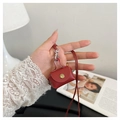 Mini-Kopfhörertasche aus rotem Leder als Halskette mit goldenem Druckknopf für Damen - Rot