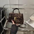 Leopard print crossbody bag with golden clasp and adjustable shoulder strap - Leopard Coffee