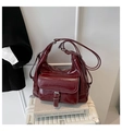 Retro burgundy leather hobo bag with contrast white stitching and silver buckles - Red
