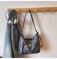Bolso tote minimalista gris ahumado de gran capacidad con correas marrones - Negro
