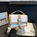 Bolso bandolera bicolor chic para mujer en crema y marrón con hebilla dorada - Caqui