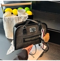 Retro washed leather tote in dark grey with cute bear pendant and woven charm decoration - With Pendant / Black