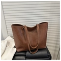 Détail du grand sac cabas marron vintage avec texte doré FASHION & BAGS LEATHER - Fauve