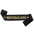 Elegante fascia Birthday Girl in raso nero con scritte dorate e icone a forma di corona - Taglia unica / Nero