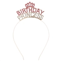 Pink and white rhinestone Birthday Princess tiara on a golden metal headband - Gold - Rose Red Zirconia