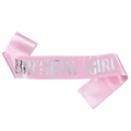 Pink satin Birthday Girl sash with shimmering silver lettering for party decoration - Pink And Silver Style (JD046)