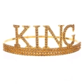 Close-up of golden metal crown headband with KING letters and sparkling gold rhinestones - Crystal Yellow
