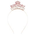 Close-up of rose gold Birthday Princess tiara headband with pink and white rhinestones - Rose Gold-Magenta Rhinestone
