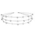 Détail d'un serre-tête argenté multicouche avec des strass en cristal et breloques étoiles - Style Étoile Argent (FG148)