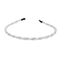 Elegant braided pearl headband with silver metallic wire in a spiral twist design - White