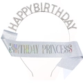 Dettaglio del cerchietto di compleanno in strass argento e fascia Birthday Princess glitter - Argento AB