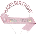 Set fascia rosa Birthday Princess e cerchietto Happy Birthday con strass scintillanti - Taglia unica / Rosa