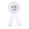Badge rosette en satin blanc Bride to Be avec fleurs roses pour fête de mariage - Marquage Or Rose